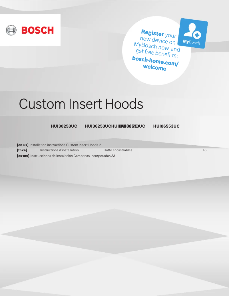 Page 1 of the manual Installation Guide Bosch HUI34253UC