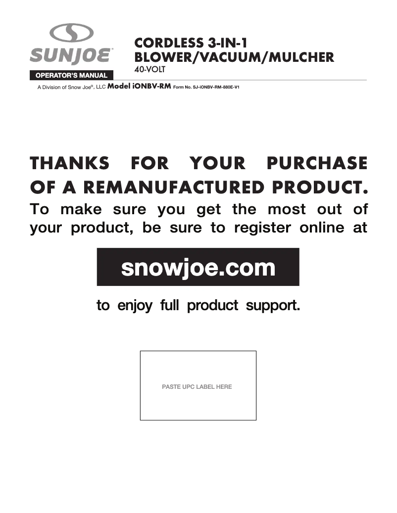 First page image of the manual for IONBV-RM