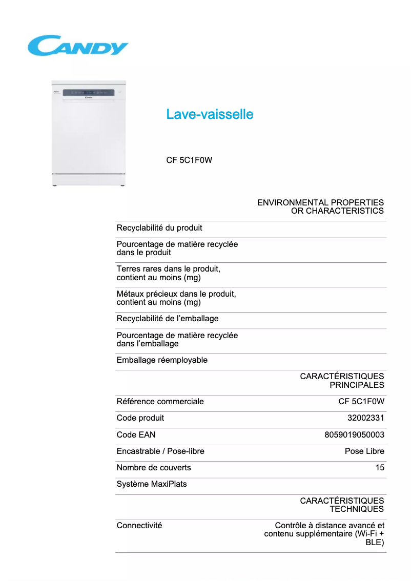 First page image of the manual for CF 5C1F0W