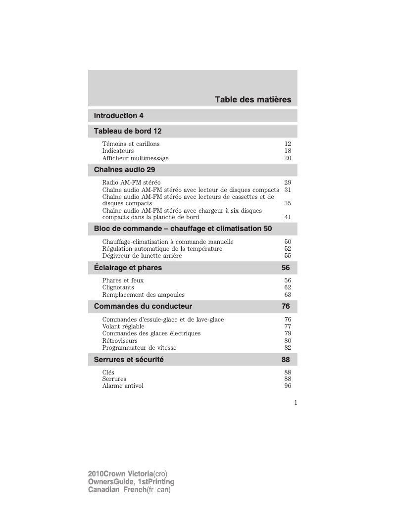 Page 1 of the manual User Manual Mercury Grand Marquis (2010)