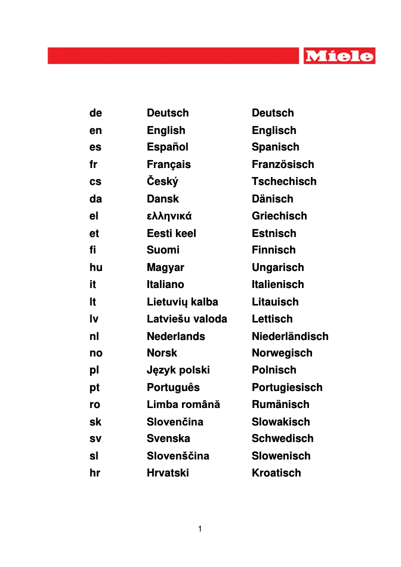 Page 1 of the manual User Manual Miele GP CL CX 0102 T