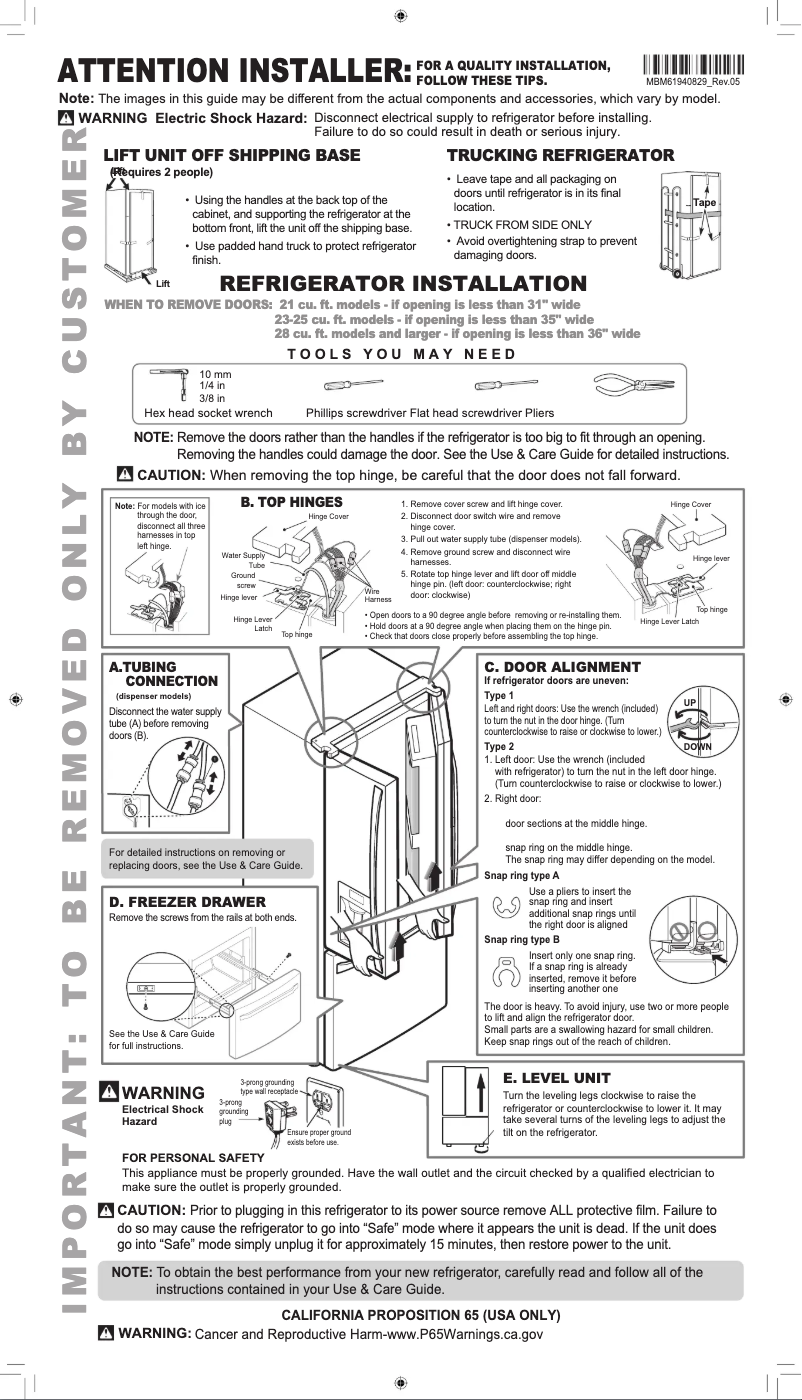 Page 1 of the manual Installation Guide LG SRFB27W3