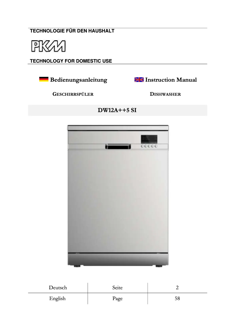 Page 1 of the manual User Manual PKM DW12A++5 SI