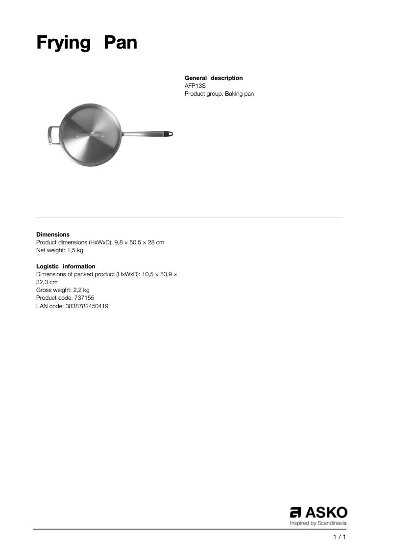 Page 1 of the manual User Manual Asko AFP13S