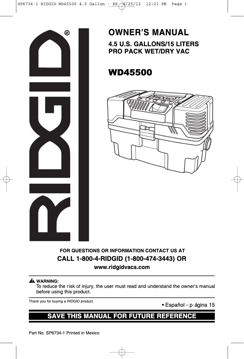 First page image of the manual for WD455004