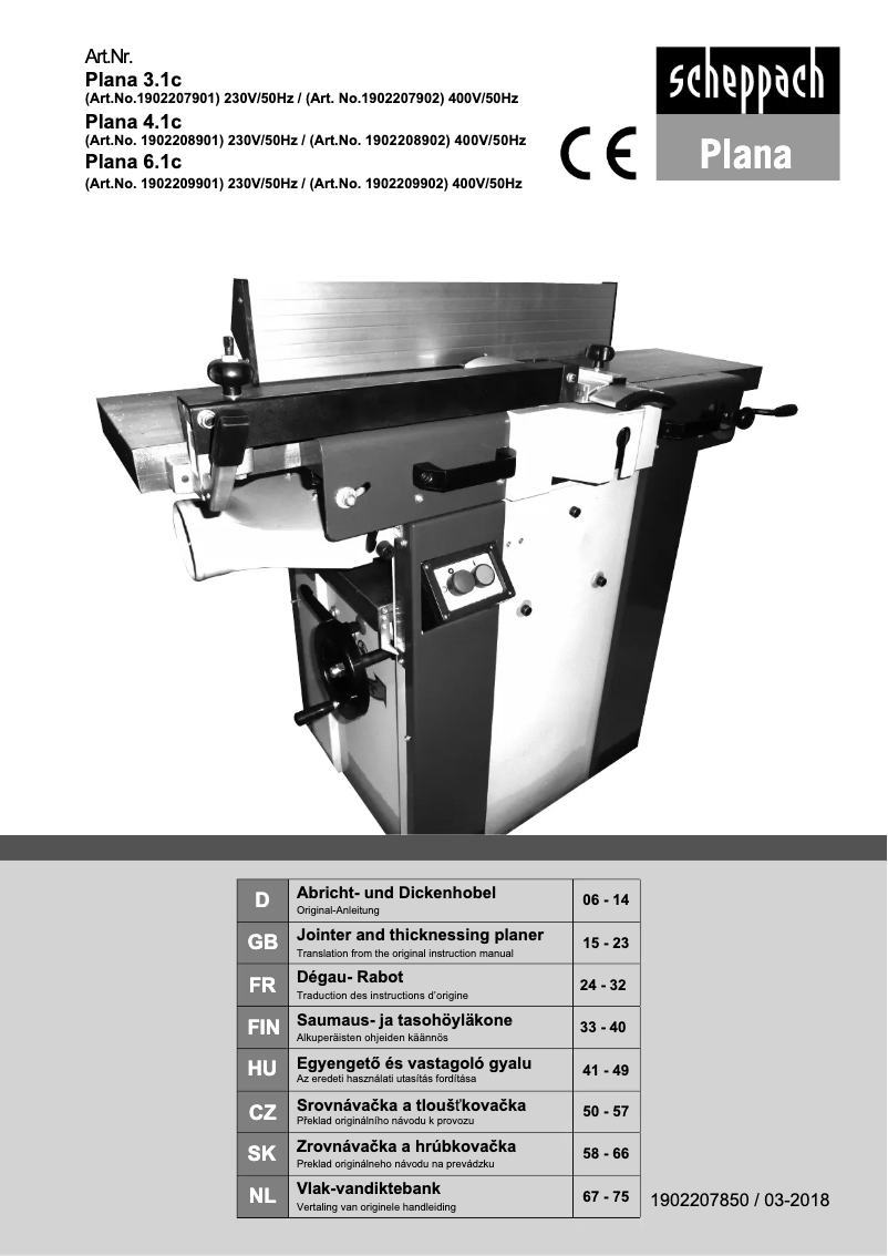 First page image of the manual for Plana 4.1c