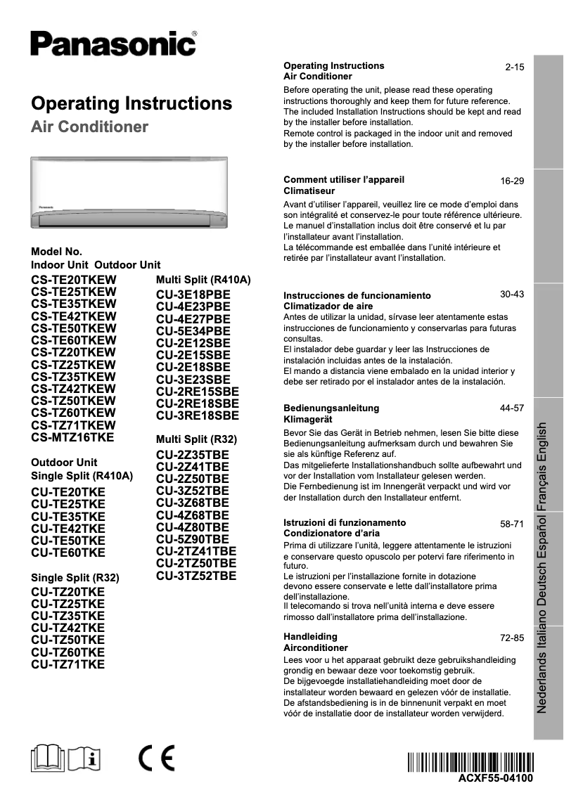 Page 1 of the manual User Manual Panasonic CS-TE20TKEW