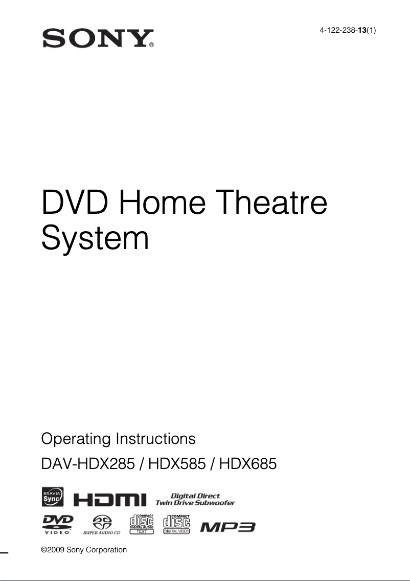 First page image of the manual for DAV-HDX285