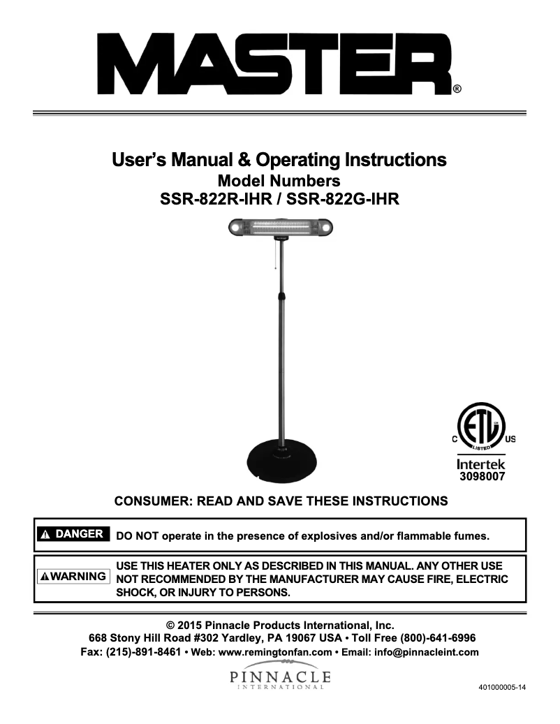 First page image of the manual for SSR-822R-IHR