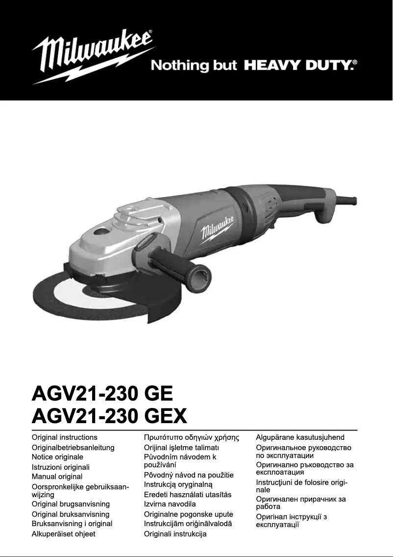 Page 1 of the manual User Manual Milwaukee AGV 21-230 GE