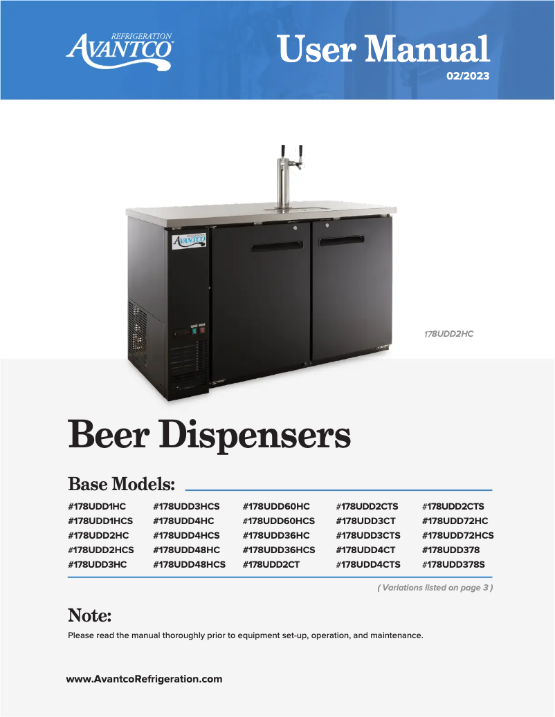 Page 1 of the manual User Manual Avantco UDD-72-HC