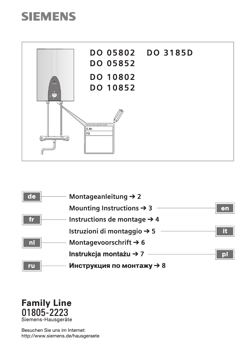 Page 1 of the manual Installation Guide Siemens DO10852