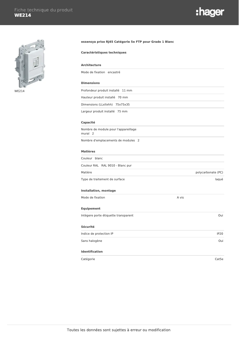 First page image of the manual for WE214