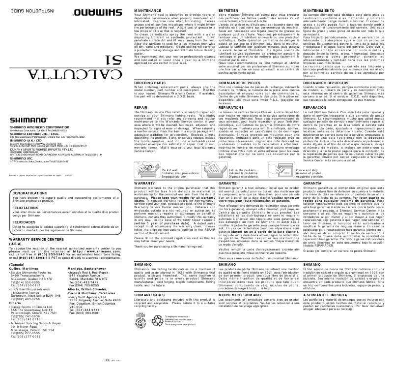 Page 1 of the manual User Manual Shimano Calcutta 51