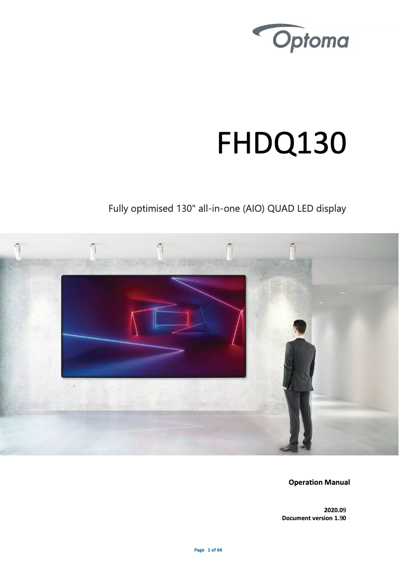 Page 1 of the manual User Manual Optoma FHDQ130