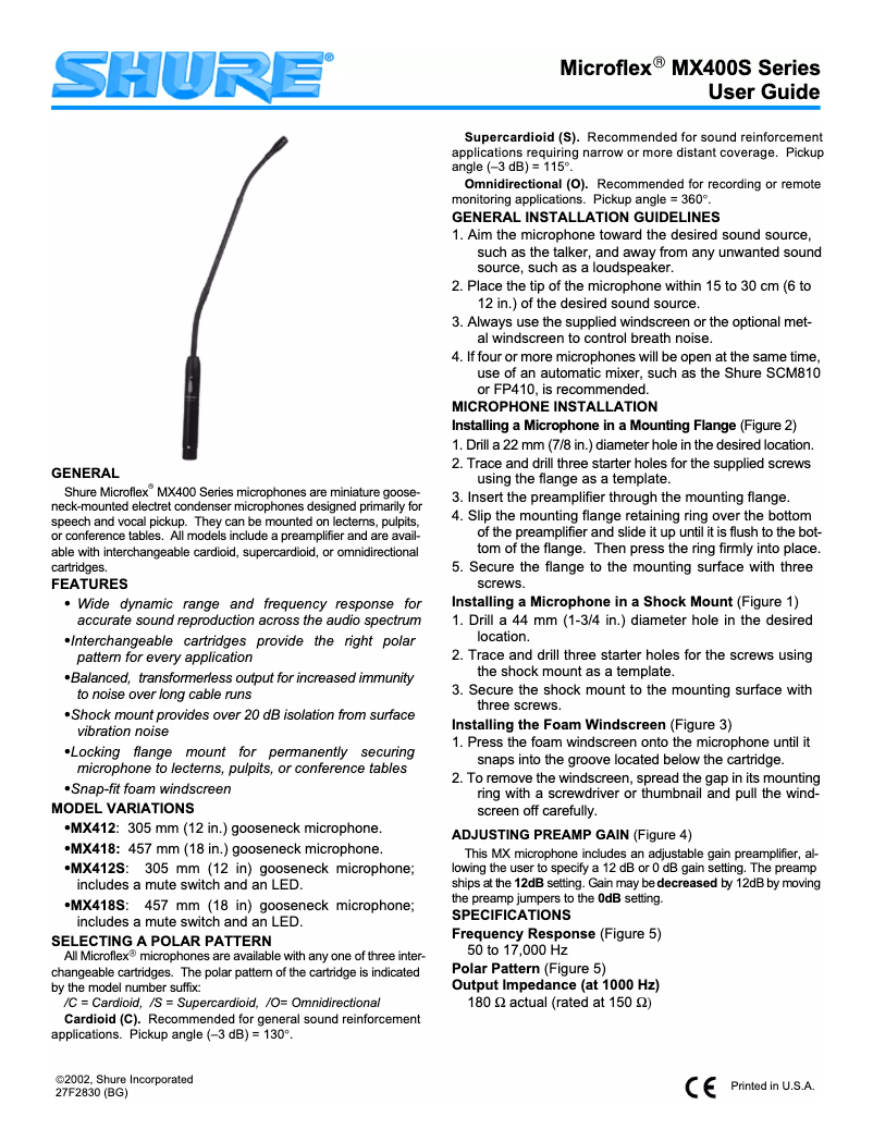 First page image of the manual for Microflex MX412