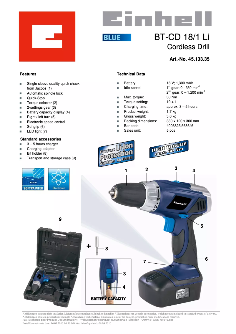 Page 1 of the manual User Manual Einhell BT-CD 18/1 Li