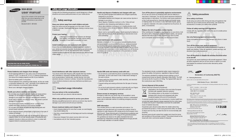 Page 1 of the manual User Manual Samsung SGH-B320