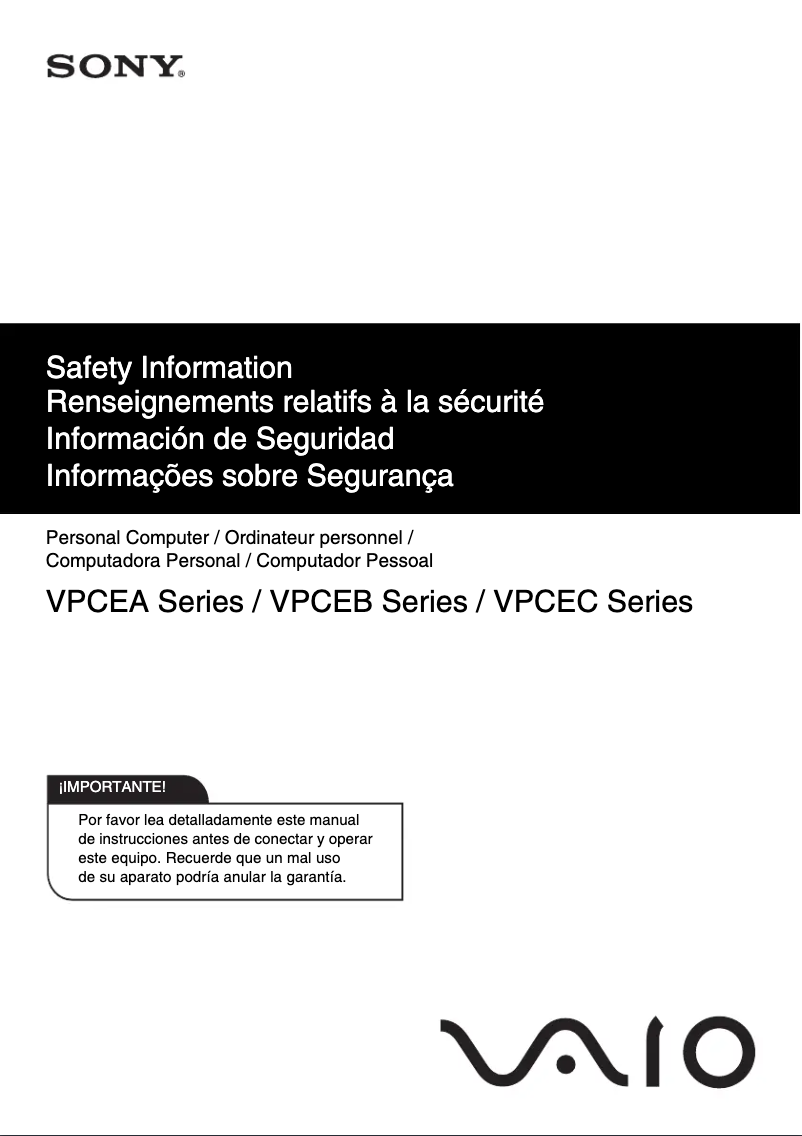 Page 1 of the manual Safety Instructions Sony Vaio VPCEB4KFX