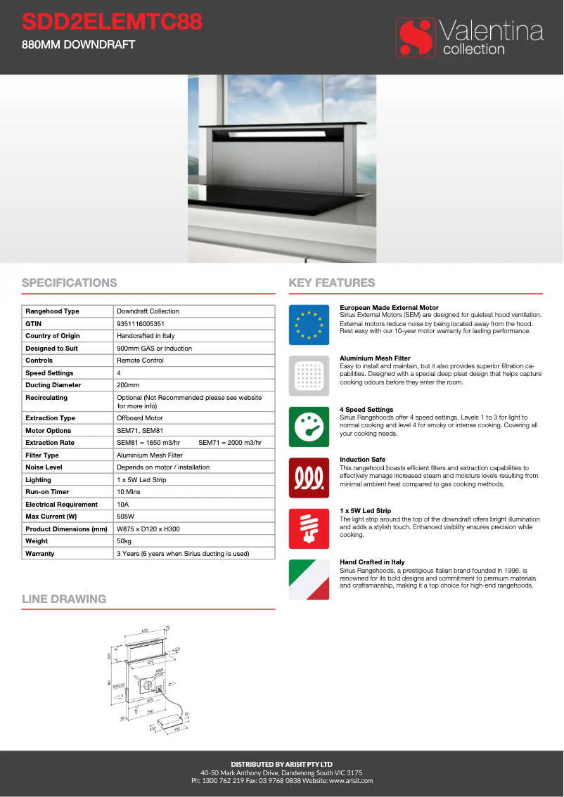 Page 1 of the manual Technical Sheet Sirius SDD2ELEMTC88