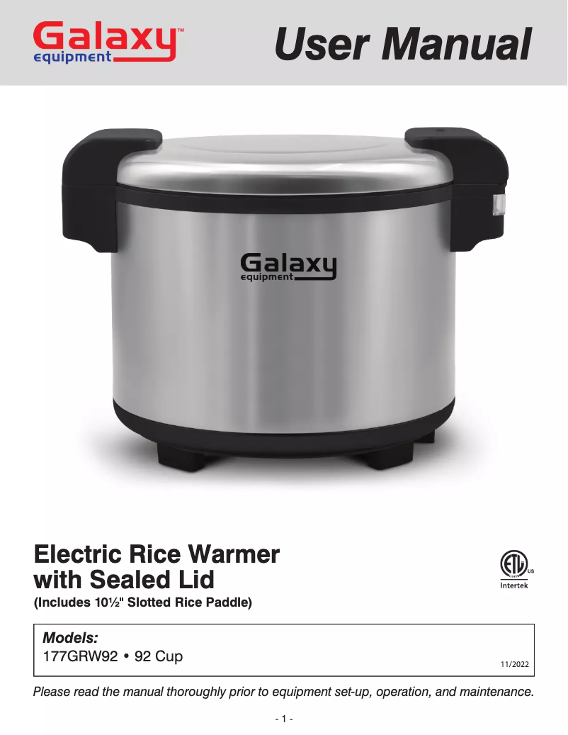 Page 1 of the manual User Manual GALAXY GRW92