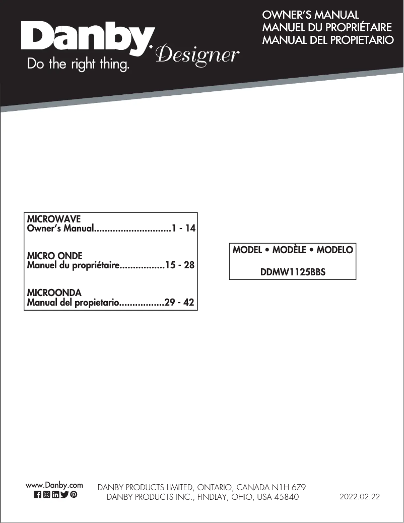 Page 1 of the manual User Manual Danby DDMW1125BBS