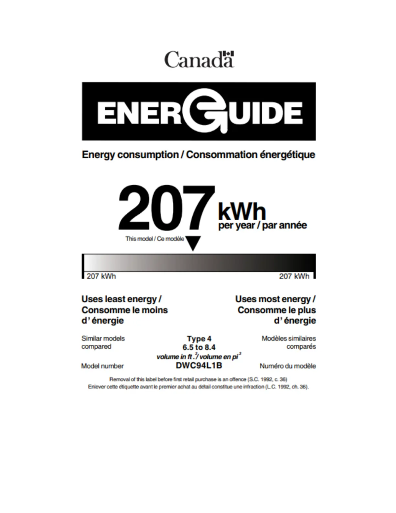 Page 1 of the manual Energy Label Danby DWC94L1B