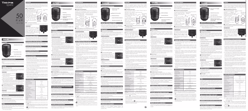 First page image of the manual for opera 50mm F1.4 FF
