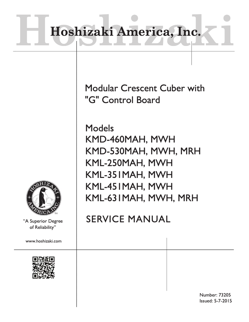 Page 1 of the manual User Manual Hoshizaki KML-500MAJ
