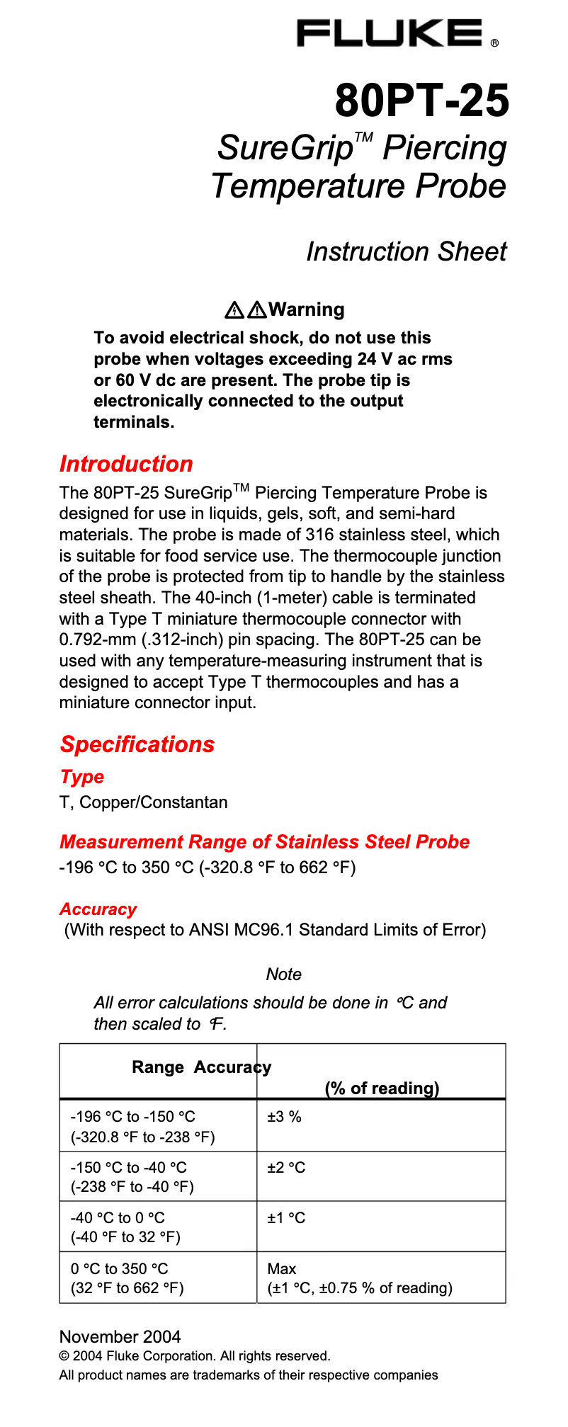 First page image of the manual for SureGrip 80PT-25