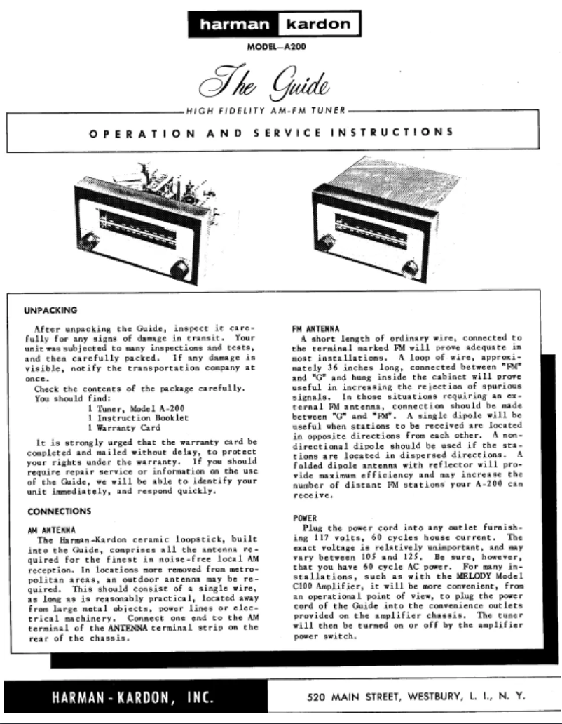Page 1 of the manual User Manual Harman Kardon A200