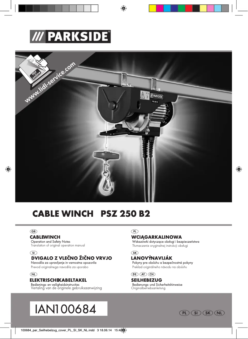 First page image of the manual for PSZ 250 B2