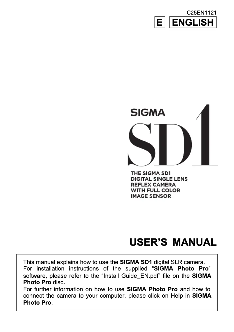 Page 1 of the manual Instruction Manual Sigma SD1