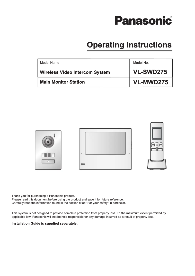 Page 1 of the manual User Manual Panasonic VL-SWD275