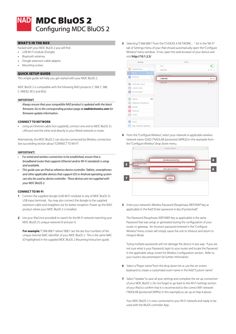 First page image of the manual for MDC BluOS 2i