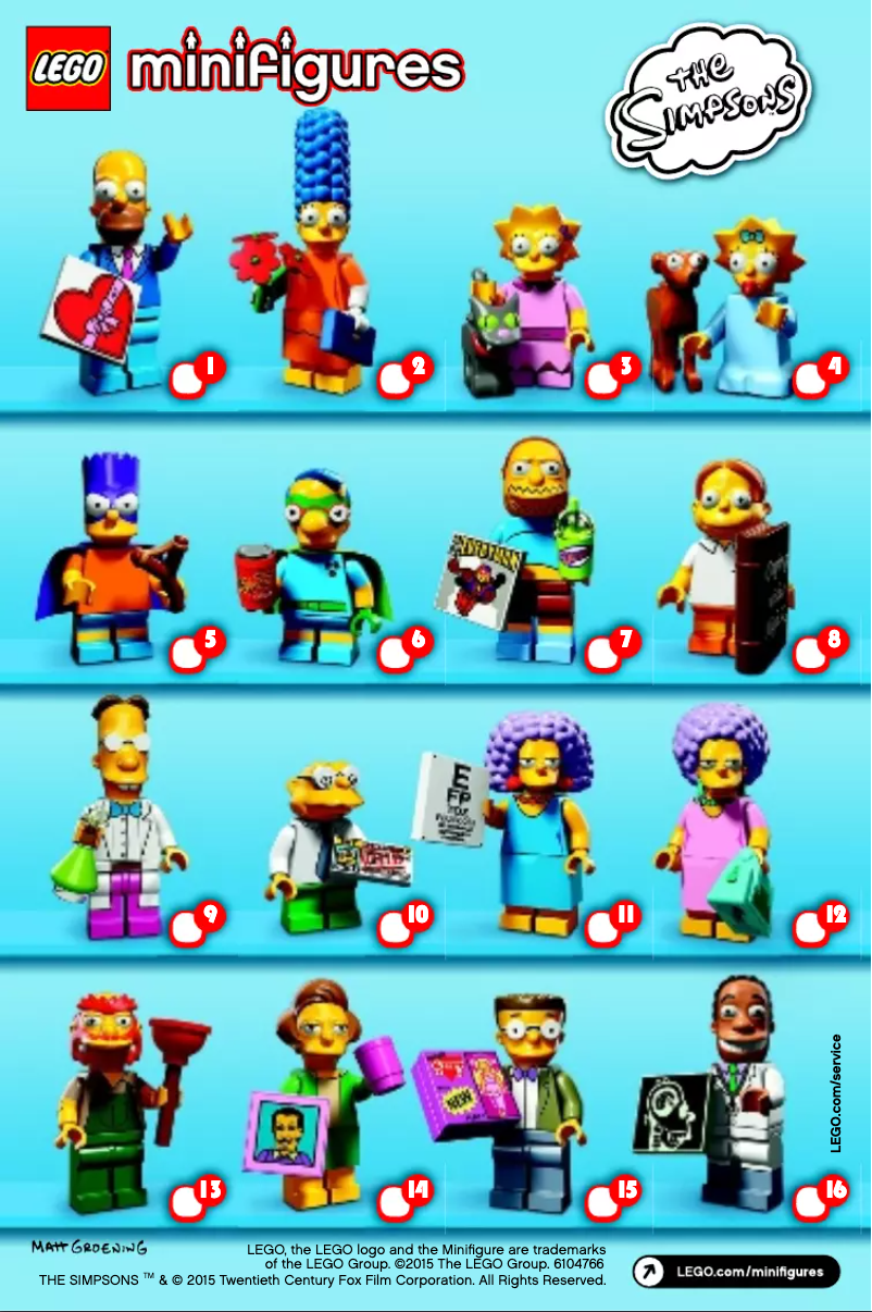 First page image of the manual for Minifigures, The Simpsons Series 2
