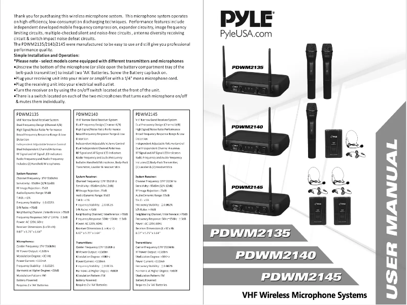 First page image of the manual for PDWM2140