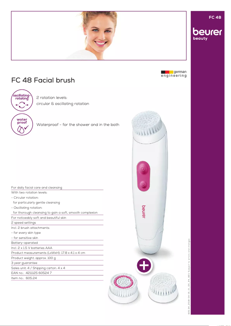 Page 1 of the manual Technical Sheet Beurer FC 48