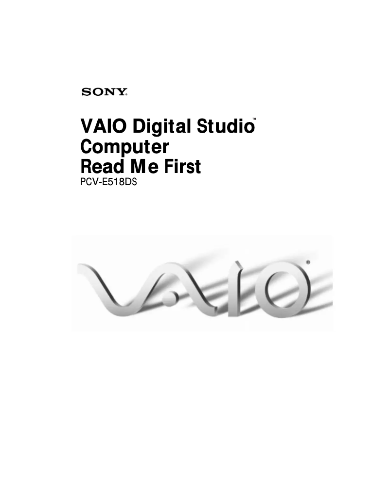 Page 1 of the manual Installation Guide Sony Vaio PCV-E518DS