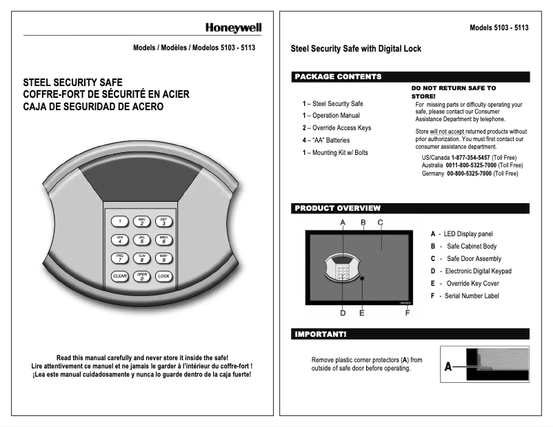 Page 1 of the manual User Manual Honeywell 5112