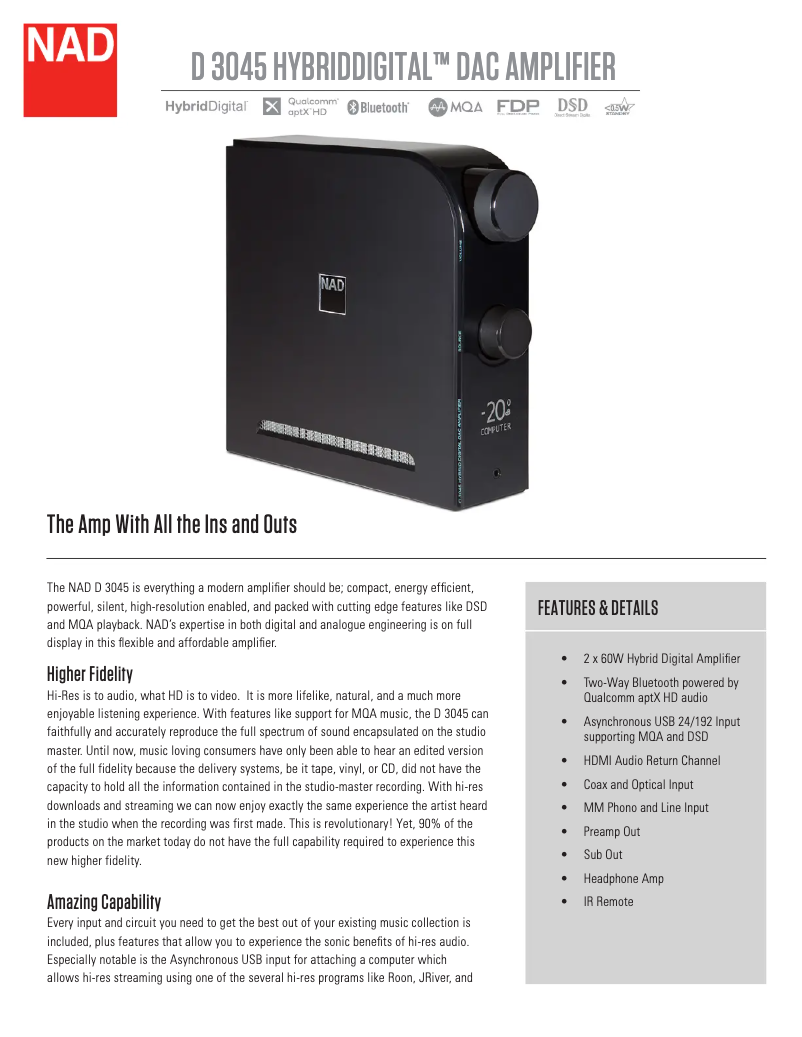 Page 1 of the manual Technical Sheet NAD D3045
