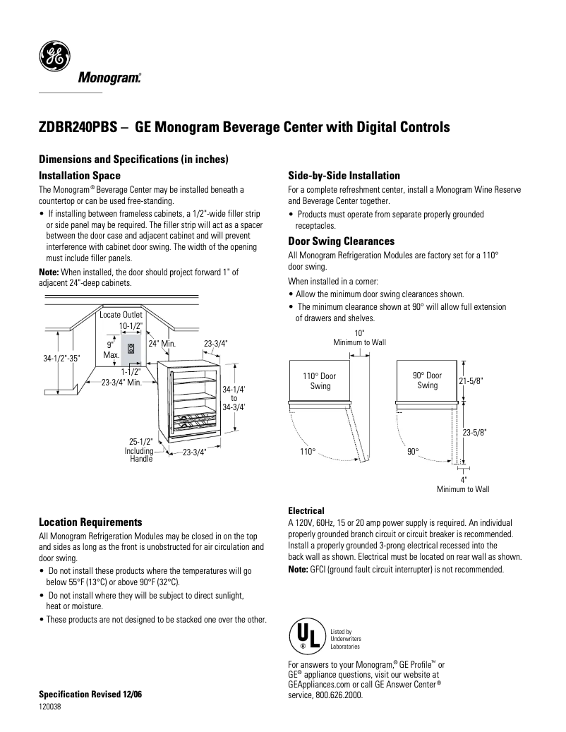 First page image of the manual for ZDBR240PBS