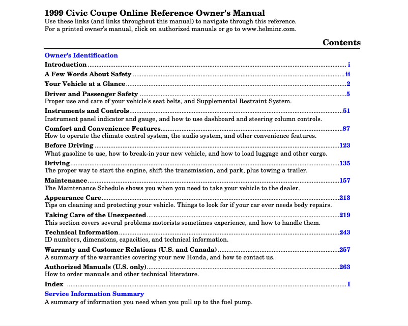 Page 1 of the manual User Manual Honda Civic Sedan (1999)