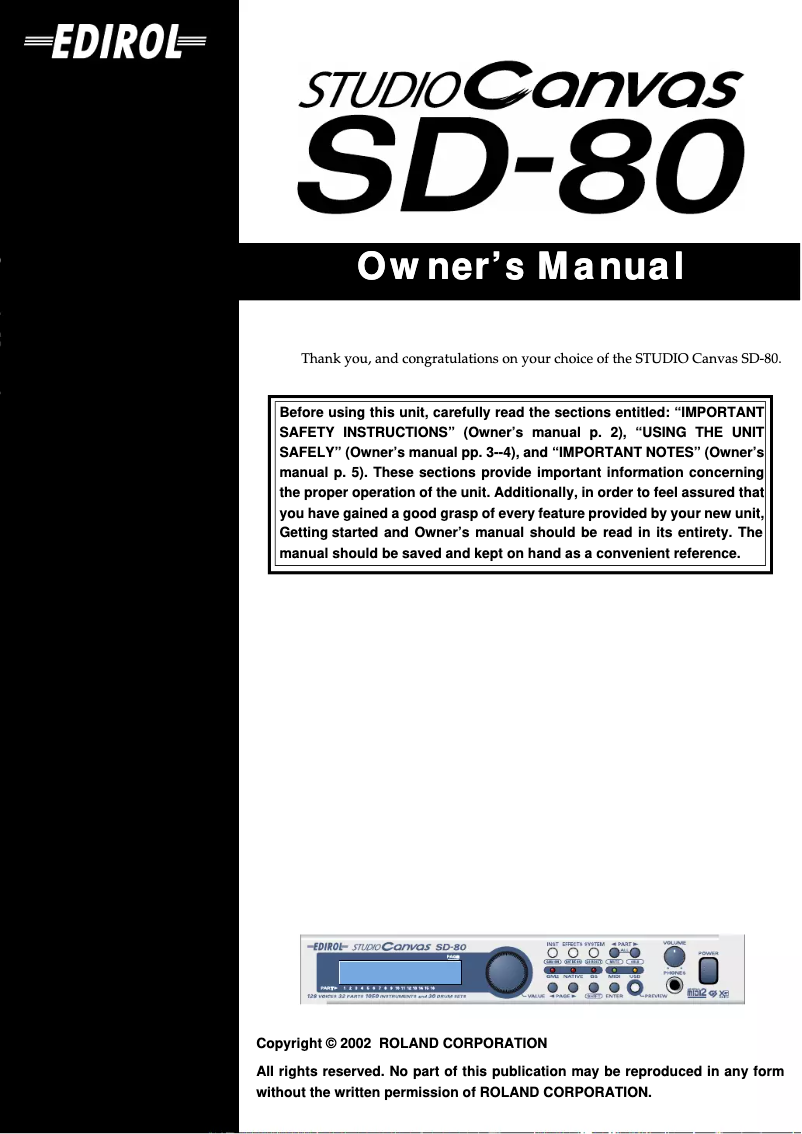 First page image of the manual for SD-80