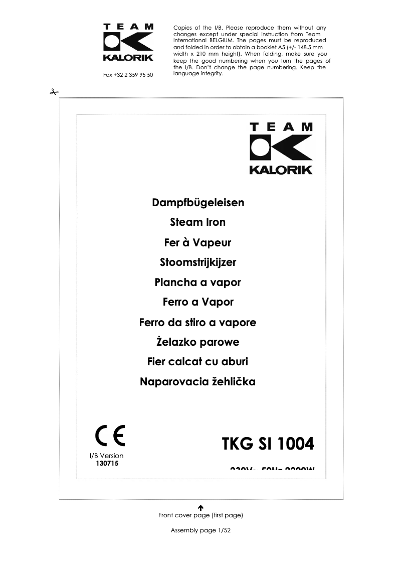First page image of the manual for TKG SI 1004