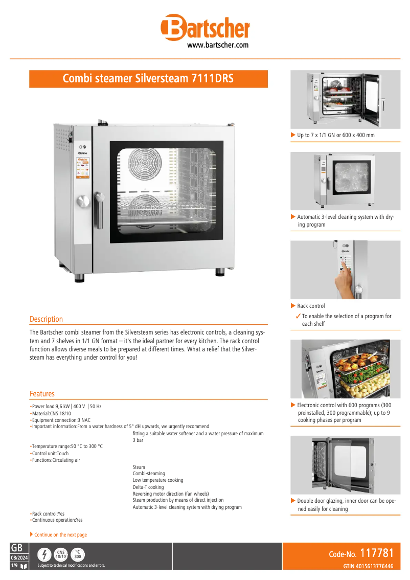 Page 1 of the manual Technical Sheet Bartscher 117781