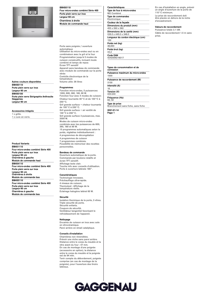 Image de la première page du manuel de l'appareil BM450110