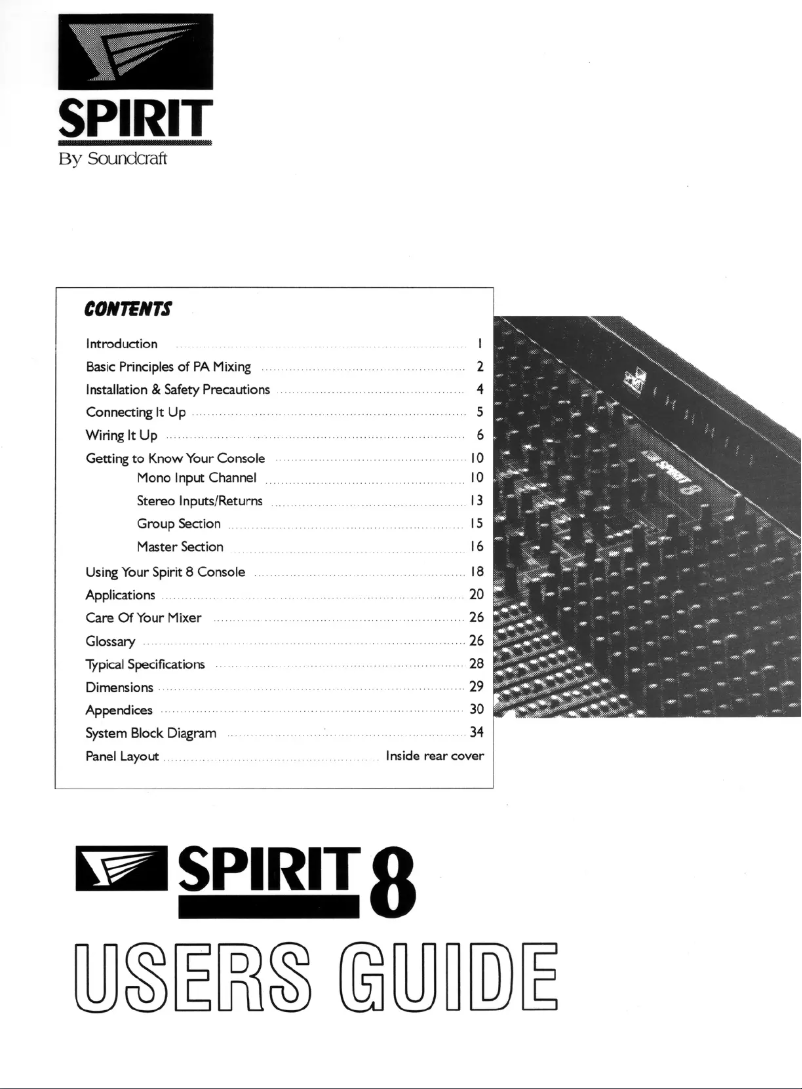 First page image of the manual for Spirit 8
