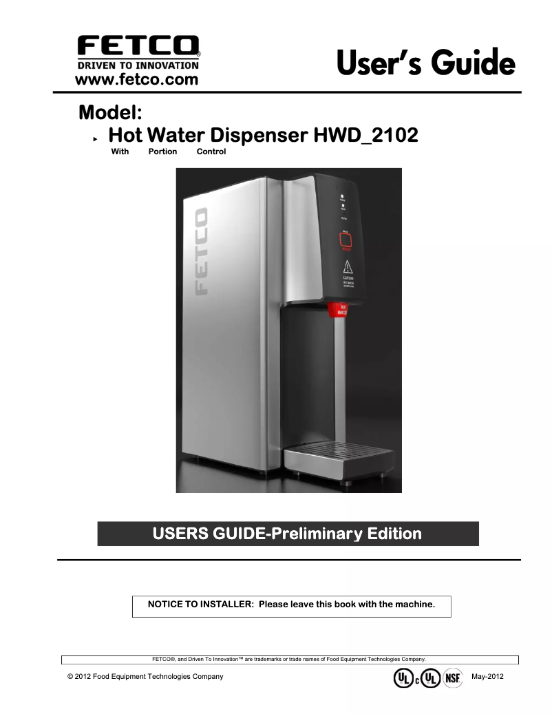 First page image of the manual for HWD-2102