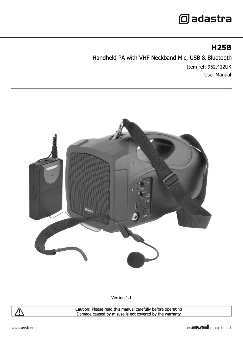 Page 1 of the manual User Manual Adastra H25B